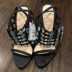 Zara Black Heels with Blue Embellishments